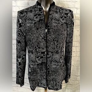 BIG SALE(3for $50)- Alex Evenings Black Jacket with Silver Floral Embroidery